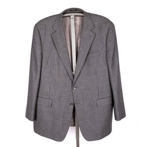 Chaps Classic Men's Wool Blazer Size 48L Charcoal Gray & Blue Houndstooth Check